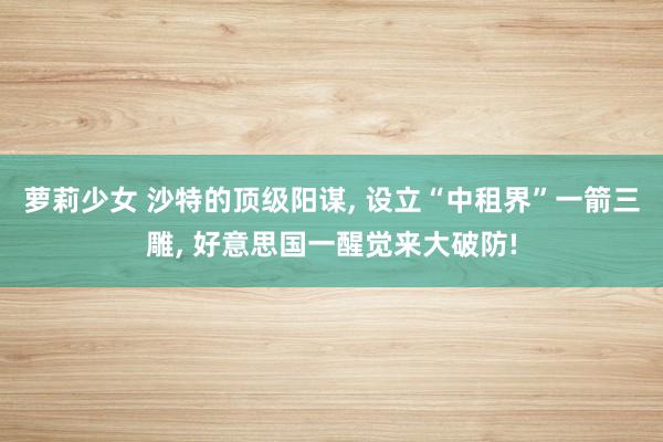 萝莉少女 沙特的顶级阳谋, 设立“中租界”一箭三雕, 好意思国一醒觉来大破防!