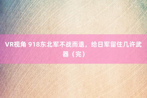 VR视角 918东北军不战而退，给日军留住几许武器（完）